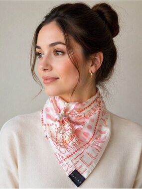 Celine Pink & White Cotton Square Scarf with Polka Dots New Bandanna Style 17.5"